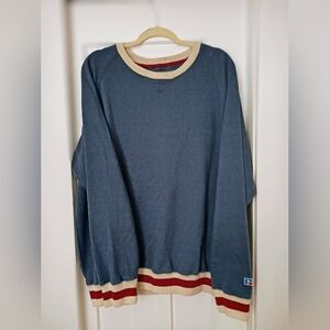 Russell Athletic Blue Crewneck Sweater with Cream and Red Trim